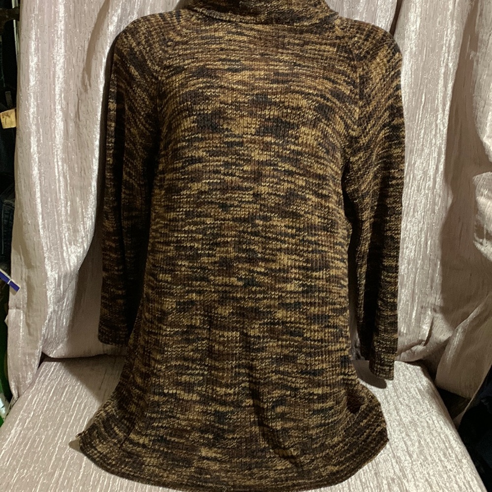 Elements Long Sweater Turtle Neck Long Sleeve Rayon Blend Brown L Stretchy
